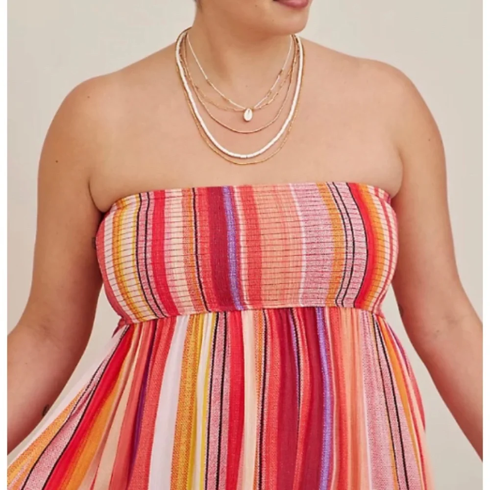 π Striped Midi Gauze Smocked Convertible Dress 1 1X 14 16 NWT Torrid New! - Picture 3 of 9